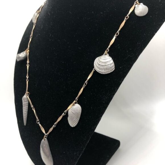 Seashell Charm Statement Necklace Silver and Gold Nicole Romano - Picture 2 of 6